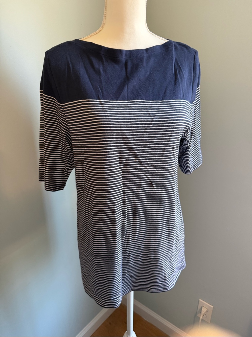 Prima Cotton, Navy and white mid sleeve